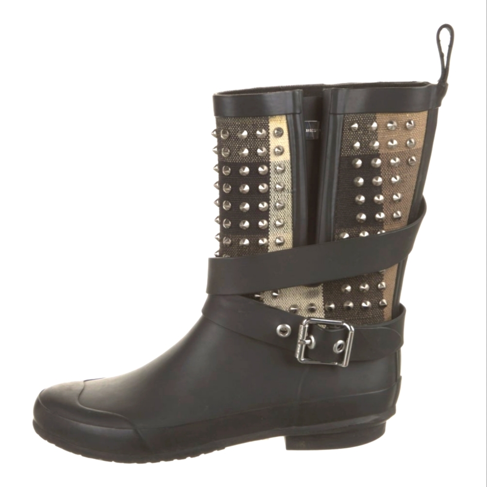 Burberry Holloway Studded Moto Rain Boots 36